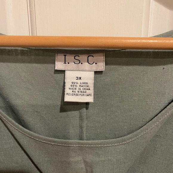 I.S.C. Linen Blend Mossy Green Embellished Sleeveless Tank and Blouse Comb 3X - Picture 3 of 8